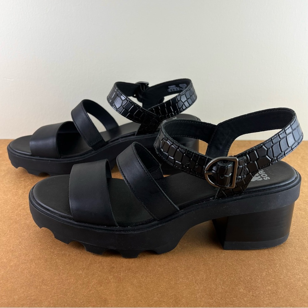 NEW SOREL BLACK LEATHER SANDALS - Picture 7 of 12